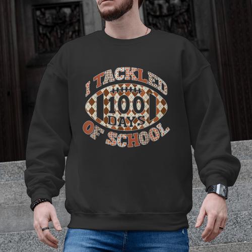 I Tackled 100 Days Of School Football Boys Girls Teachers Men Graphic Sweatshirt - teacherstshirts.com DE