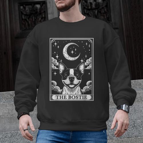 Tarot Card Vintage Crescent Moon Boston Terrier Dog Mom Men Graphic Sweatshirt - Bostonterriersmerch.com