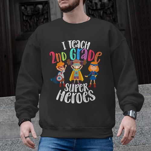 I Teach 2nd Grade Superheroes Back To School Teacher Men Women Girls Kids Men Graphic Sweatshirt - teacherstshirts.com
