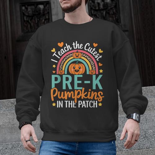 I Teach The Cutest Pre-K Pumpkin Teacher Student Halloween Men Graphic Sweatshirt - teacherstshirts.com