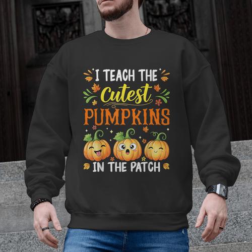 I Teach The Cutest Pumpkins Halloween Teacher Men Graphic Sweatshirt - teacherstshirts.com
