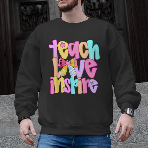 Teach Love Inspire Preppy Back To School Teacher Women Men Graphic Sweatshirt - teacherstshirts.com