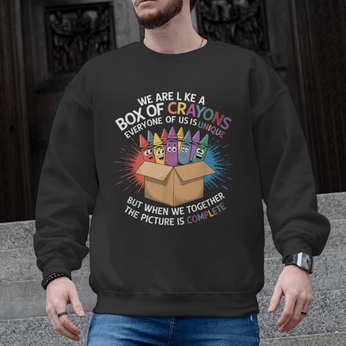 Teacher We Are Like a Box Of Crayons Men Graphic Sweatshirt - teacherstshirts.com CA