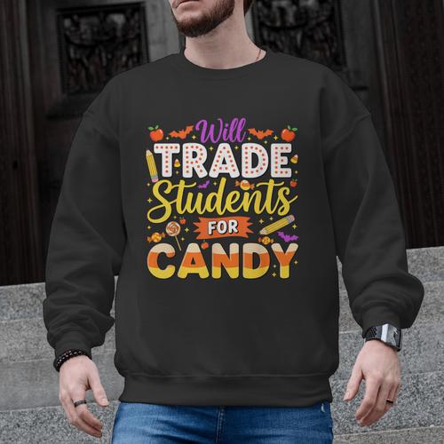 Teacher Cute Will Trade Students For Candy Halloween Costume Men Graphic Sweatshirt - teacherstshirts.com