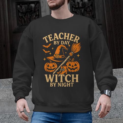 Teacher By Day Witch By Night Halloween Teacher Witch Men Graphic Sweatshirt - teacherstshirts.com