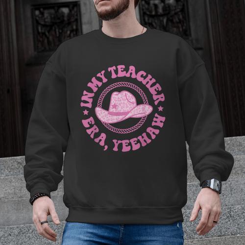 In My Teacher Era Yeehaw Pink Teacher Western Cowgirl Men Graphic Sweatshirt - teacherstshirts.com UK