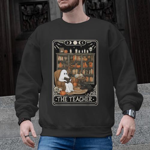 The Teacher Ghost Book Reading Books Lover Halloween Men Graphic Sweatshirt - teacherstshirts.com AU
