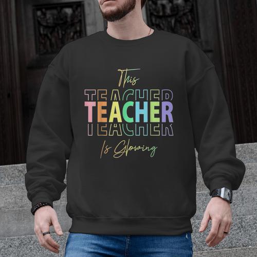This Teacher Is Glowing Hello Summer End Of School Men Graphic Sweatshirt - teacherstshirts.com
