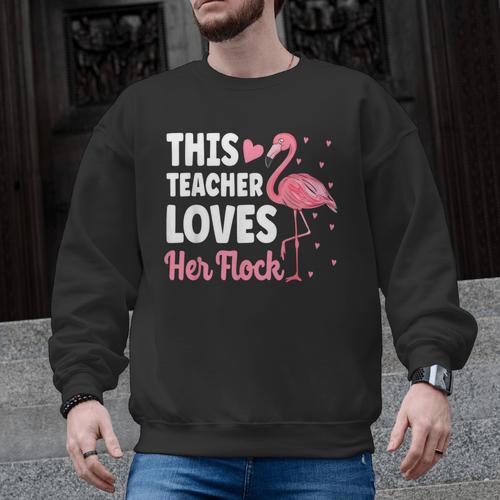This Teacher Loves Her Flock Teaching Flamingo Girl Men Graphic Sweatshirt - teacherstshirts.com UK