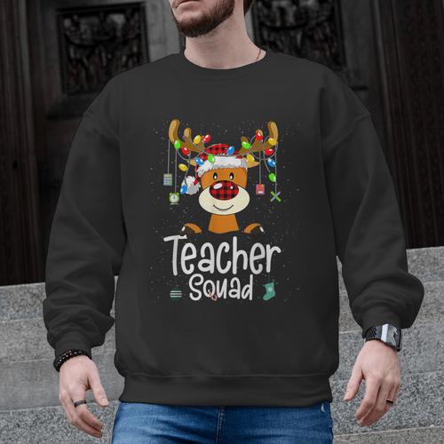 Teacher Squad Red Plaid Rudolph Reindeer Christmas Men Graphic Sweatshirt - teacherstshirts.com CA