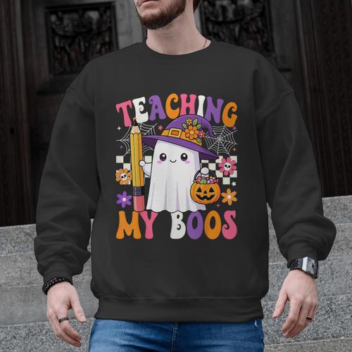Teaching My Boos Ghost Teacher Cute Pencil Halloween Teacher Men Graphic Sweatshirt - teacherstshirts.com