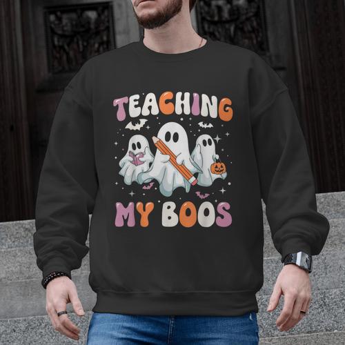 Teaching My Boos Teacher Cute Ghost Teacher Halloween Men Graphic Sweatshirt - teacherstshirts.com