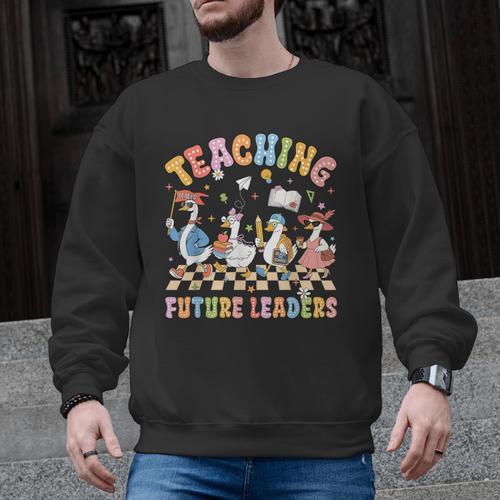 Teaching Future Leaders Teacher Back To School Cute Goose Men Graphic Sweatshirt - teacherstshirts.com AU