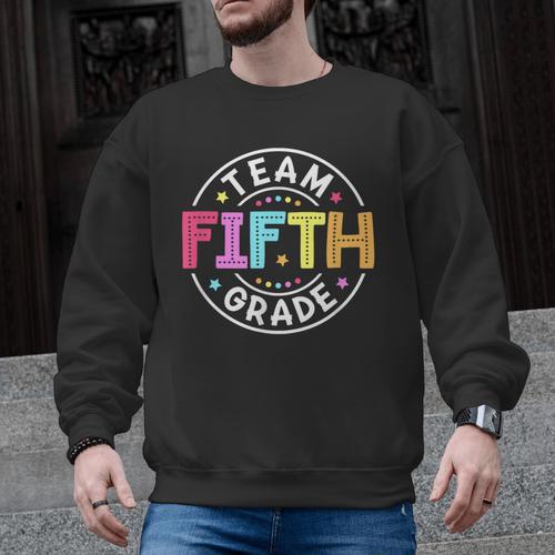 Team Fifth Grade Teacher Back To School 5th Grade Squad Kids Men Graphic Sweatshirt - teacherstshirts.com DE