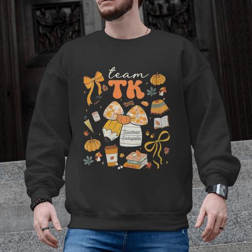 Team TK Crew Preppy Coquette Bow Pumpkin Fall TK Teacher Men Graphic Sweatshirt - teacherstshirts.com AU