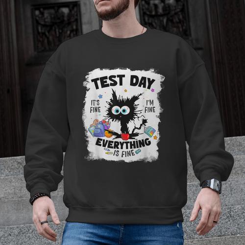Test Day Stressed Cat Teacher Student Kids Testing Day Men Graphic Sweatshirt - teacherstshirts.com