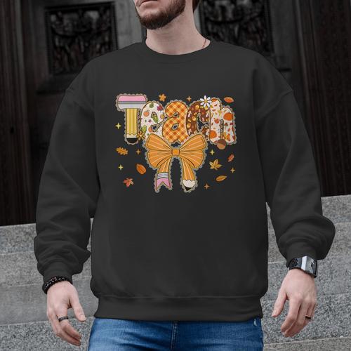 Thanksgiving Teacher Pencil Bow One Thankful Teacher Fall Men Graphic Sweatshirt - teacherstshirts.com AU