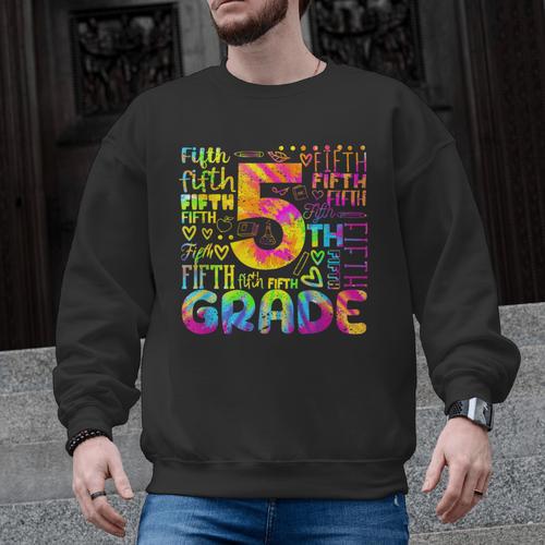 Tie Dye 5th Grade Typography Team Fifth Grade Teacher For Men Women Girls Kids Men Graphic Sweatshirt - teacherstshirts.com UK