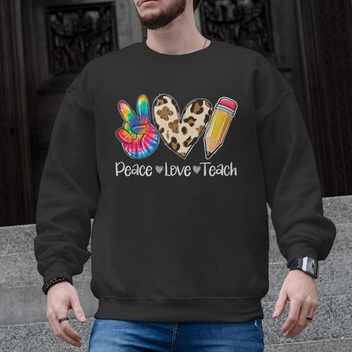 Tie Dye Hippie Peace Love Teach Teacher Appreciation Men Graphic Sweatshirt - teacherstshirts.com AU