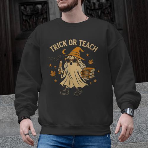 Trick Or Teach Halloween Teacher Men Graphic Sweatshirt - teacherstshirts.com