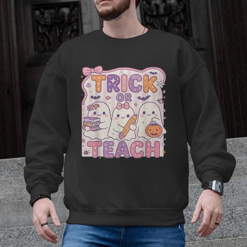 Trick Or Teach Retro Halloween Teacher Look Men Graphic Sweatshirt - teacherstshirts.com