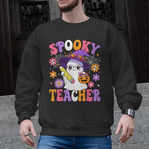 Trick Or Teach Spooky Teacher Ghost Halloween Teacher Men Graphic Sweatshirt - teacherstshirts.com DE