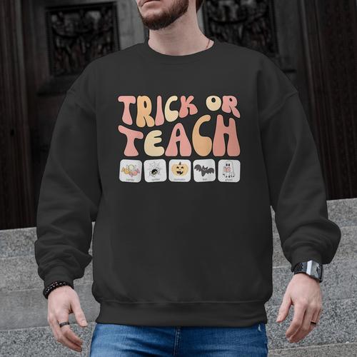 Trick Or Teach With Symbols Special Education Teacher Spooky Men Graphic Sweatshirt - teacherstshirts.com AU