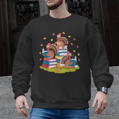 Turkey Reading Books Fall Season Thanksgiving Teacher Book Men Graphic Sweatshirt - teacherstshirts.com AU