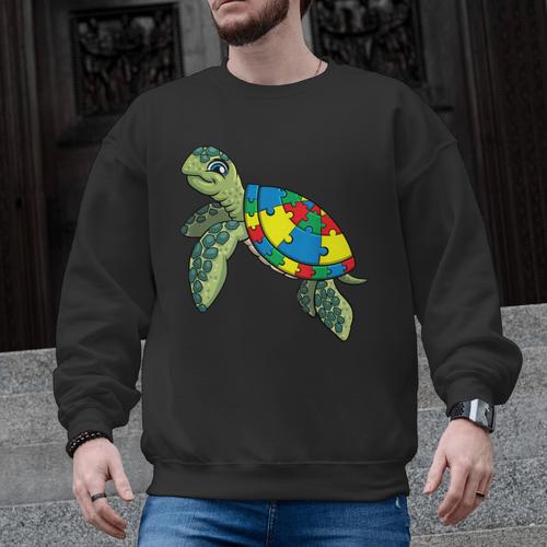 Turtle Puzzle Pieces For Autism Awareness Kids Women Teacher Men Graphic Sweatshirt - teacherstshirts.com DE