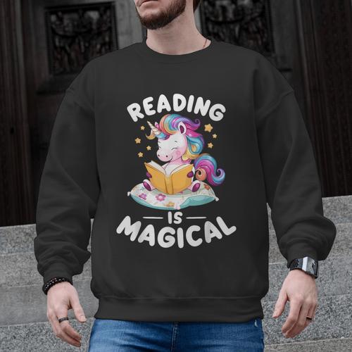Unicorn Teacher Reading Is Magical Book Men Graphic Sweatshirt - teacherstshirts.com UK