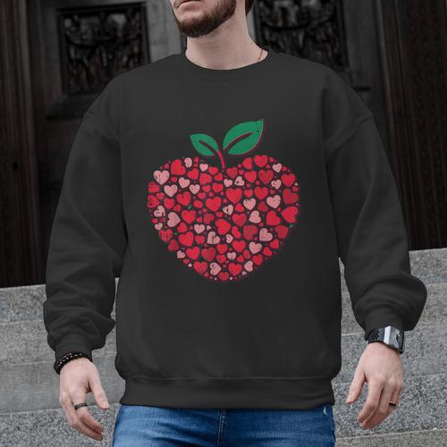 Valentines Day Teacher Hearts Apple Love Teach Women Men Men Graphic Sweatshirt - teacherstshirts.com AU