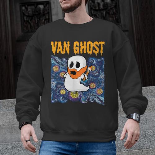 Van Ghost Art Teacher Halloween Van Gogh Starry Night Men Graphic Sweatshirt - teacherstshirts.com AU