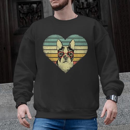 Vintage American Boston Terrier Lovers Valentine's Day Men Graphic Sweatshirt - Bostonterriersmerch.com