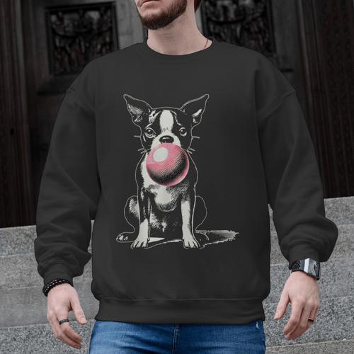 Vintage Boston Terrier Blowing Bubble Gum American Gentleman Men Graphic Sweatshirt - Bostonterriersmerch.com
