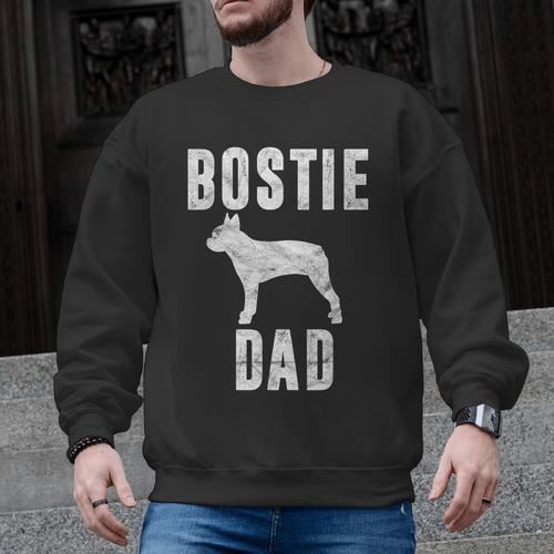 Vintage Boston Terrier Dad Dog Daddy Bostie Father Men Graphic Sweatshirt - Bostonterriersmerch.com