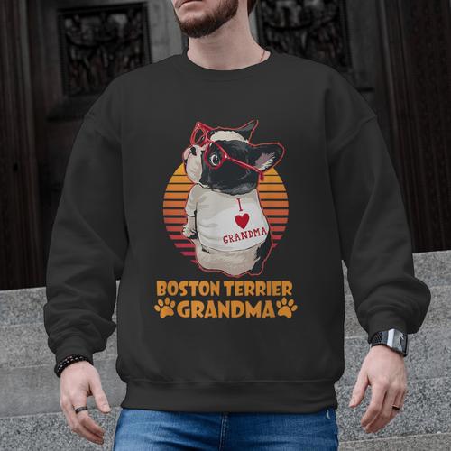 Vintage Boston Terrier Grandma Wear Sunglasses Dog Lover Men Women Girls Kids Men Graphic Sweatshirt - Bostonterriersmerch.com