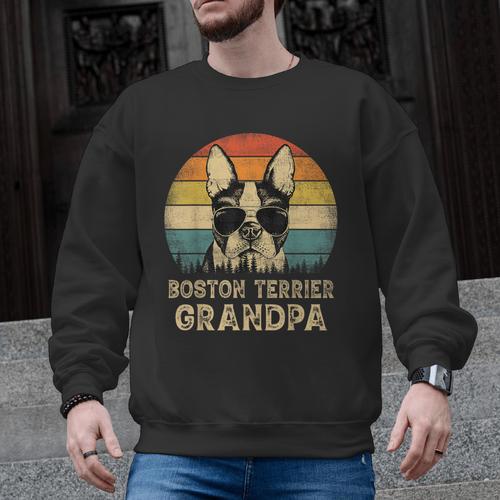 Vintage Boston Terrier Grandpa Dog Lovers Father's Day Men Graphic Sweatshirt - Bostonterriersmerch.com