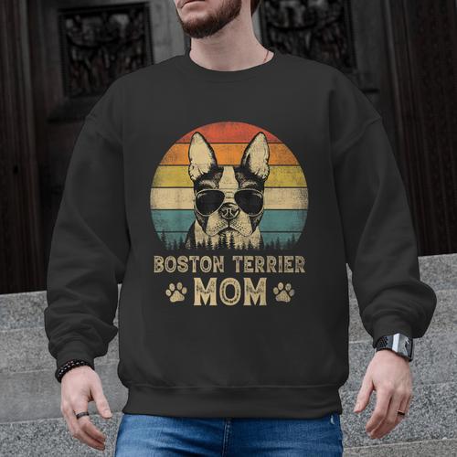 Vintage Boston Terrier Mom Dog Lovers Mother's Day Men Graphic Sweatshirt - Bostonterriersmerch.com