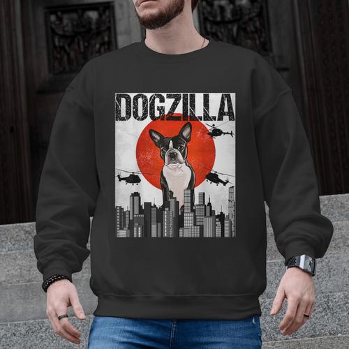 Vintage Japanese Dogzilla Boston Terrier Men Graphic Sweatshirt - Bostonterriersmerch.com