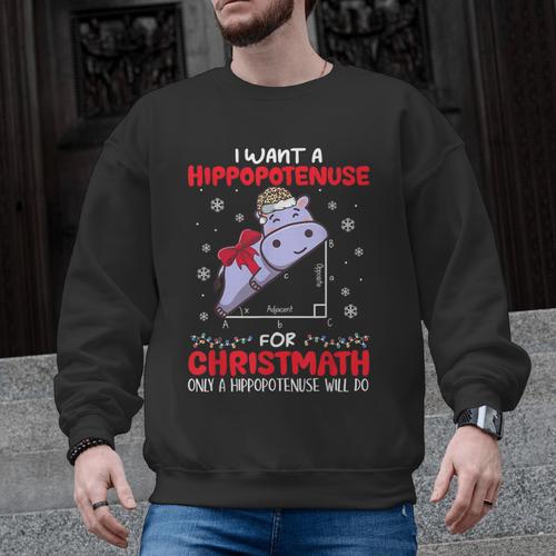 I Want A Hippopotenuse For Christmath Math Teacher Christmas Men Graphic Sweatshirt - teacherstshirts.com