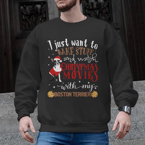 Watch Christmas Movies With My Boston Terrier Bostie Men Graphic Sweatshirt - Bostonterriersmerch.com