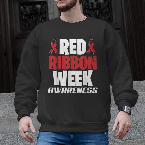 We Wear Red For Red Ribbon Week Awareness Mothers Teachers Men Graphic Sweatshirt - teacherstshirts.com UK