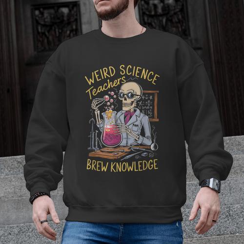 Weird Science Skeleton Halloween Teachers Brew Knowledge Men Graphic Sweatshirt - teacherstshirts.com AU