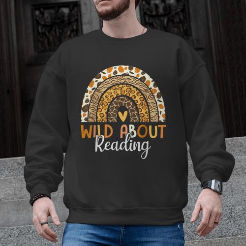 Wild About Reading Teacher Back To School Leopard Rainbow Men Graphic Sweatshirt - teacherstshirts.com
