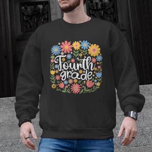 Wildflower 4th Fourth Grade Floral Back To School Teacher Men Graphic Sweatshirt - teacherstshirts.com CA