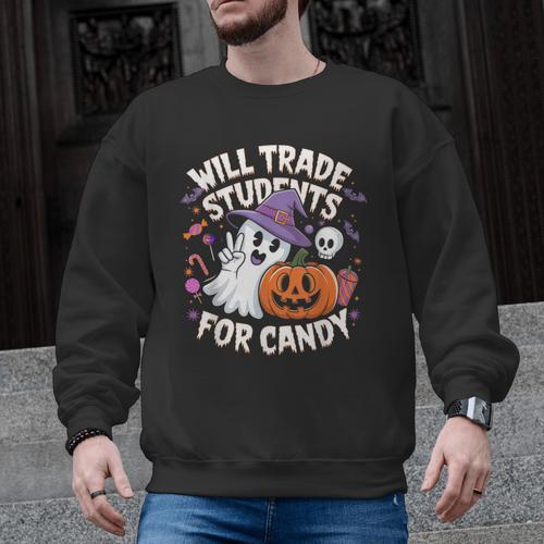 Will Trade Students For Candy Halloween Teacher Men Graphic Sweatshirt - teacherstshirts.com UK