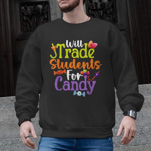 Will Trade Students For Candy Teacher Halloween Costume Men Graphic Sweatshirt - teacherstshirts.com