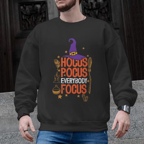Witchy Halloween Hocus Pocus Everybody Focus Teacher Pumpkin Men Graphic Sweatshirt - teacherstshirts.com DE