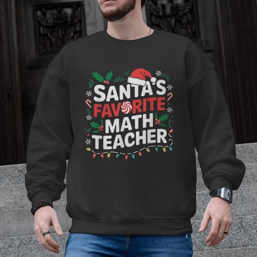 Xmas Lighting Santa's Favorite Math Teacher Christmas Men Graphic Sweatshirt - teacherstshirts.com
