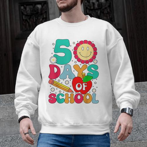 50 Days Of School Teacher Happy 50th Day Of School Kids Men Graphic Sweatshirt - teacherstshirts.com AU